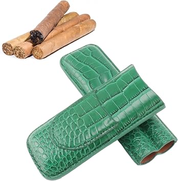 AYNEFY Travel Cigar Case, Portable 2-Finger Leather Humidor Elegant Vintage Pattern Leather Cigar Case Holder Cigar Accessories Cigar Gift Box for Cigar Lovers