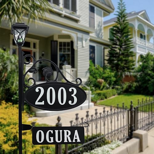 Miniatura 4 de Address America USA Handmade Park Place - Letrero reflectante ovalado 911 para dirección del hogar para patio, con nombre y luz solar, (poste de 58