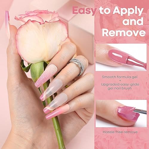 Miniatura 5 de Modelones - Juego de esmalte de uñas en gel 6 colores blanco rosa intenso para todas las estaciones para secar con lámpara LED kit de iniciación de