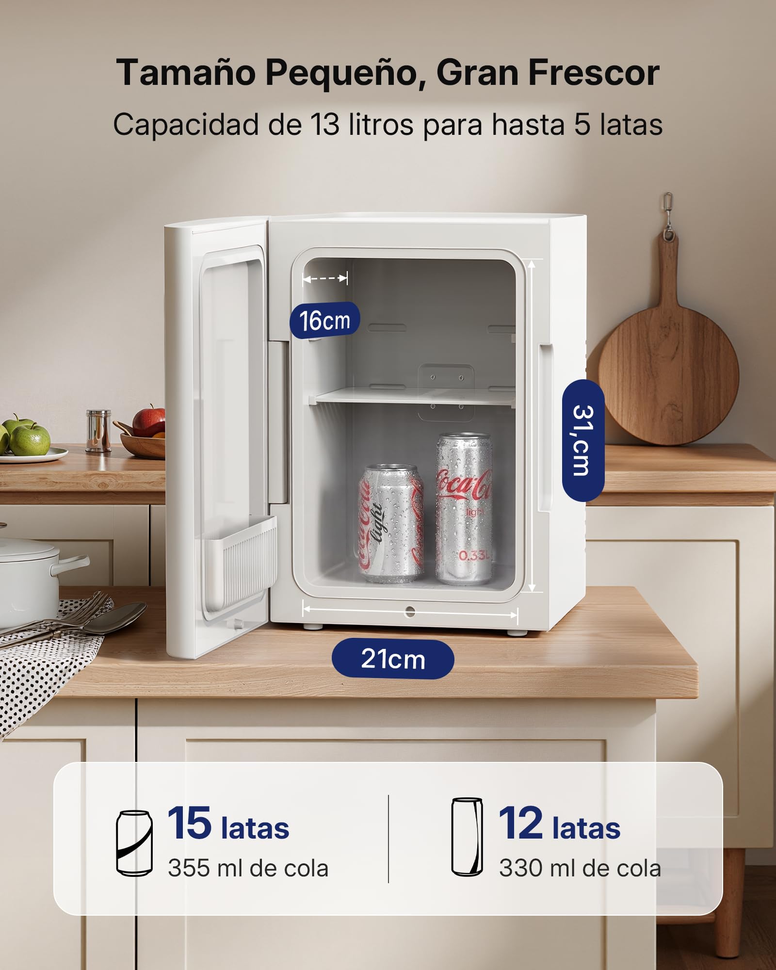Upstreman 13L Mini Nevera, 12V/220V Portátil, TR13 | Para Habitación Oficina Coche Caravanas Camping, Función Enfriamiento y Calentamiento, Para Skincare Cosméticos