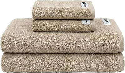 Decolab Jogo de Toalhas Air Light 100% Algodão (Bege, 4 Peças) Toque Suave, Gramatura de 420g/m², Kit Toalha de Banho 138 x 68cm / Toalha de Rosto 65 x 45cm