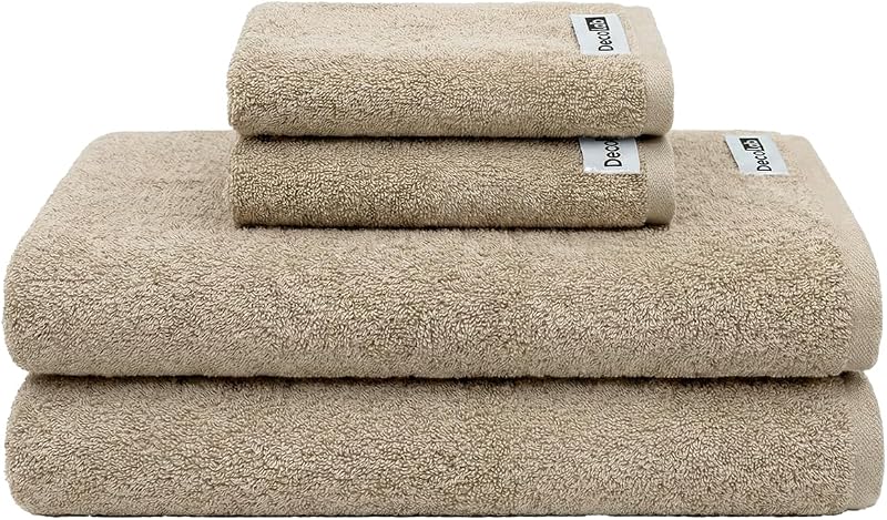 Decolab Jogo de Toalhas Air Light 100% Algodão (Bege, 4 Peças) Toque Suave, Gramatura de 420g/m², Kit Toalha de Banho 138 x 68cm / Toalha de Rosto 65 x 45cm