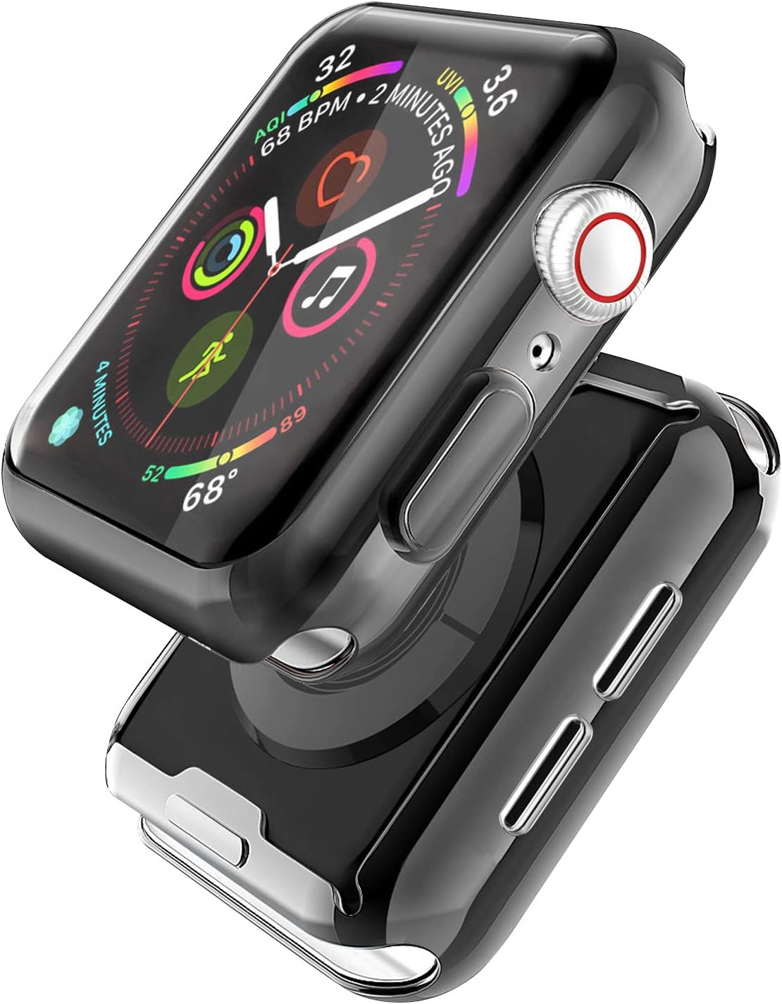 Piuellia 2-Pack Black Series 6 / SE/Series 5 / Series 4 44mm Case for Apple Watch, iWatch Overall Protective Screen Protector TPU Clear Ultra-Thin Cover (1 Black +1 Transparent)