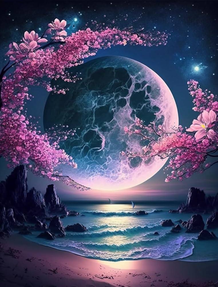 Amazon.com: Moon Beach Cherry Blossom Diamond Art Painting