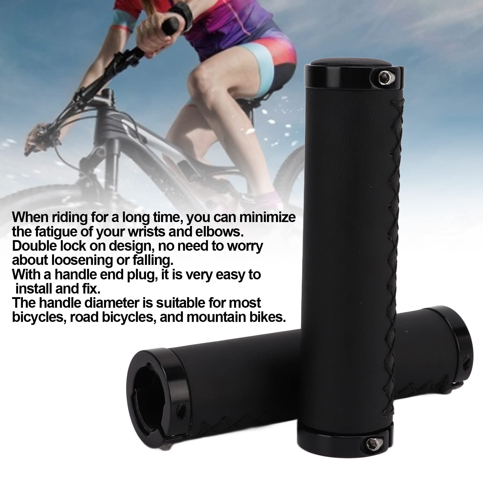 1 Pair Bikes Grips, Double Lock On Bikes Handlebar Grips, Mountain Bikes Handlebar Locking Grips, Bikes Hand Bar End Grips, Bikes Handle Bar Grip for Road Bikes, Easy to Install