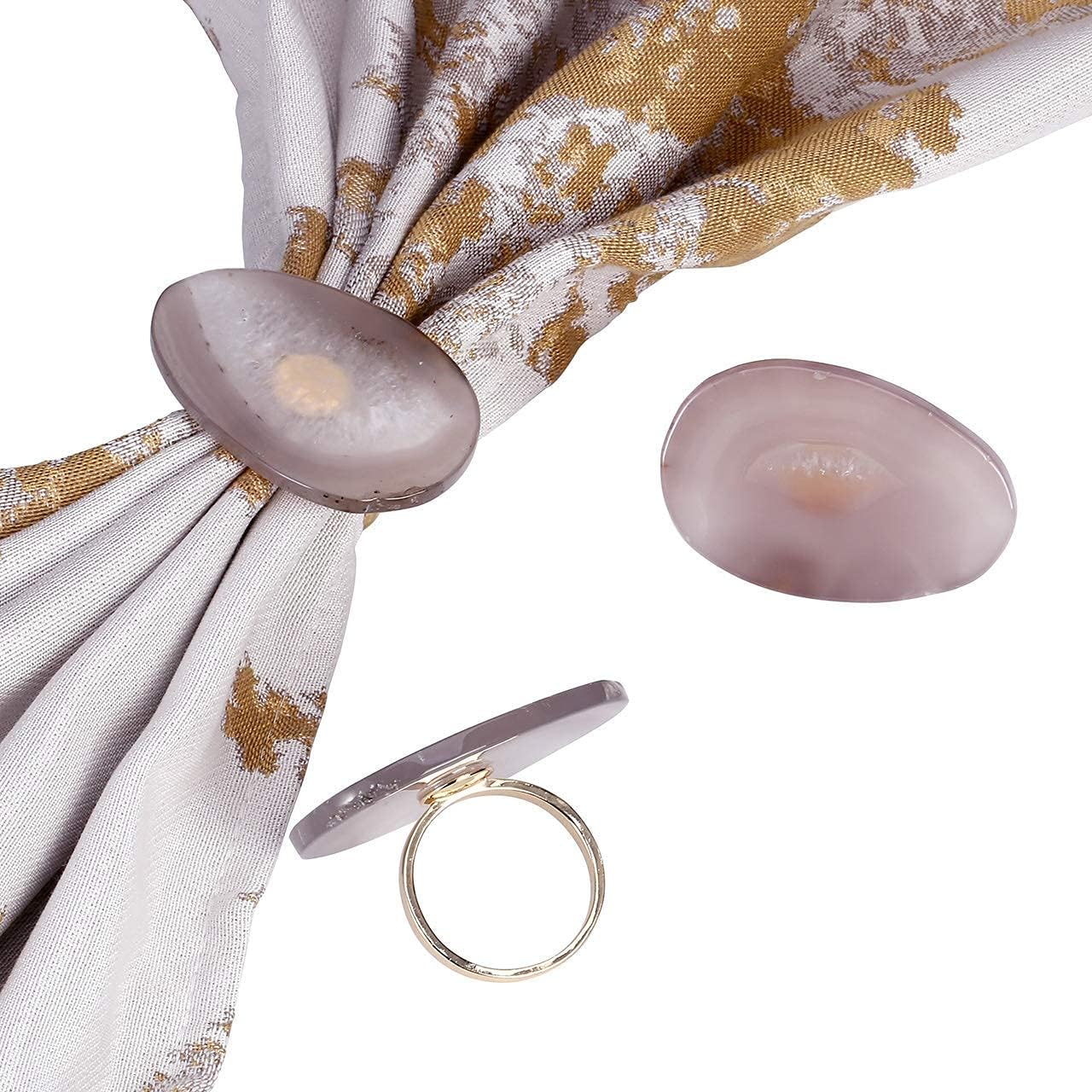 Set of 6 Natural Agate Slice Napkin Rings - Unique Napkin Ring Holder for Holiday Christmas Parties Dinner Table Wedding Receptions Valentine's Day (White Plain)