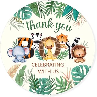 2.4 Inch Woodland Baby Shower Thank you for Celebrating with us Stickers,Baby Shower Thank You Stickers,Safari Jungle Stickers for Wild Animals Birthday Party Favor Label Decorations for Boys(80 PCS)3