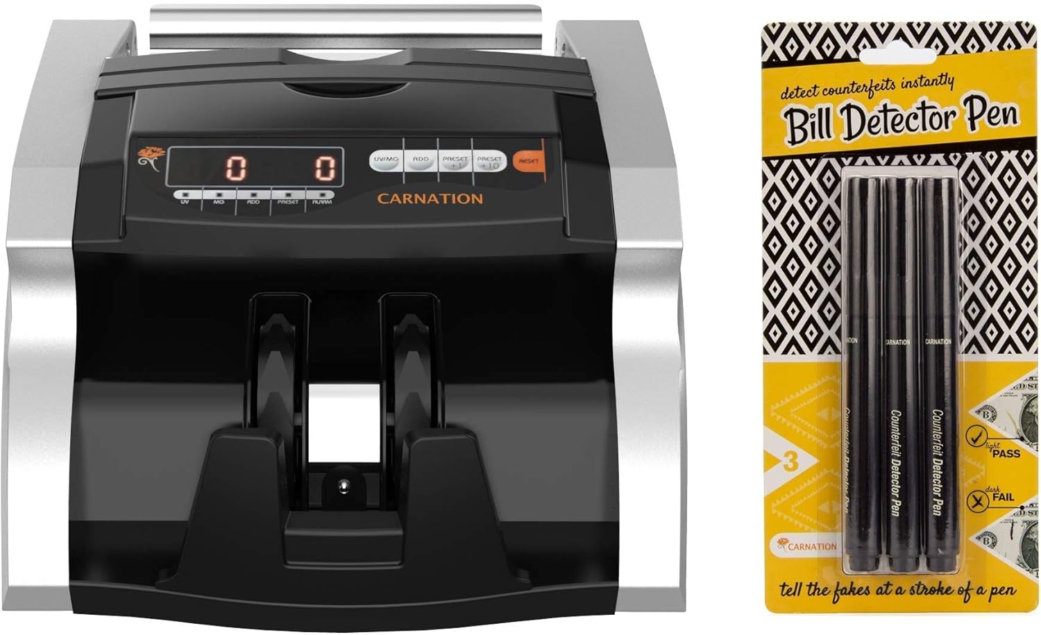 CARNATION USA Money Counter with Counterfeit Bill Detector | Magnetic and UV Detection for US Bills, Canadian Dollar, and Mexican Peso : Office Products