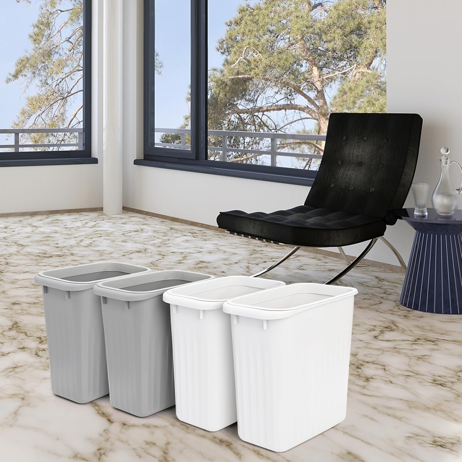 Elsjoy 4 Pack 2 Gallon Plastic Trash Can, Slim Waste Basket Bathroom Small Garbage Can, Rectangular Trash Bin for Office, Kitchen, Bedroom