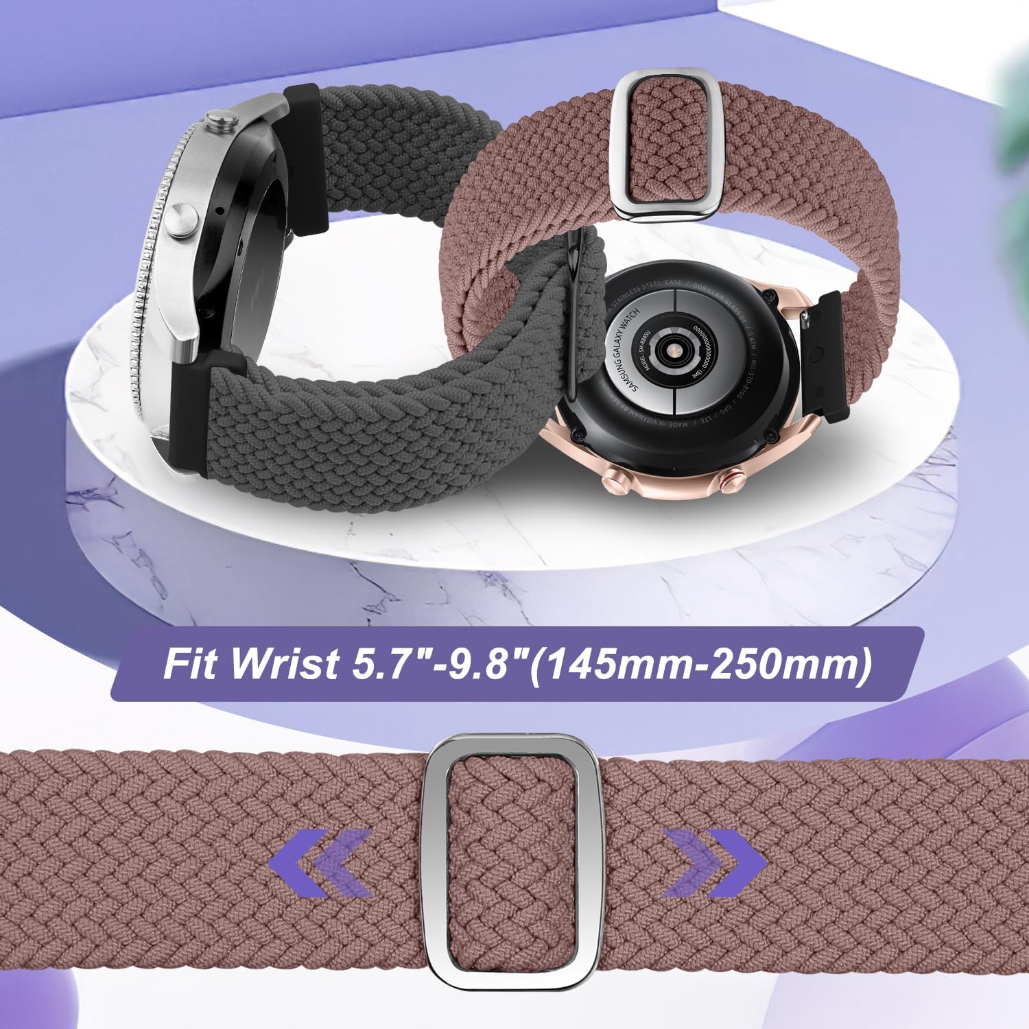 2 Pack Quick Release Braided Bands - 18mm 19mm 20mm 22mm 24mm Solo Loop Adjustable Soft Band for Women Men - Image 4