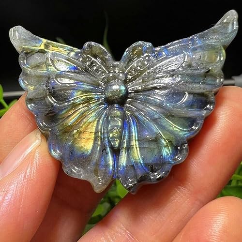 Miniatura 9 de TEAMWILL 2" natural labradorita tallada mariposa cráneo cuarzo cristal curativo Reiki