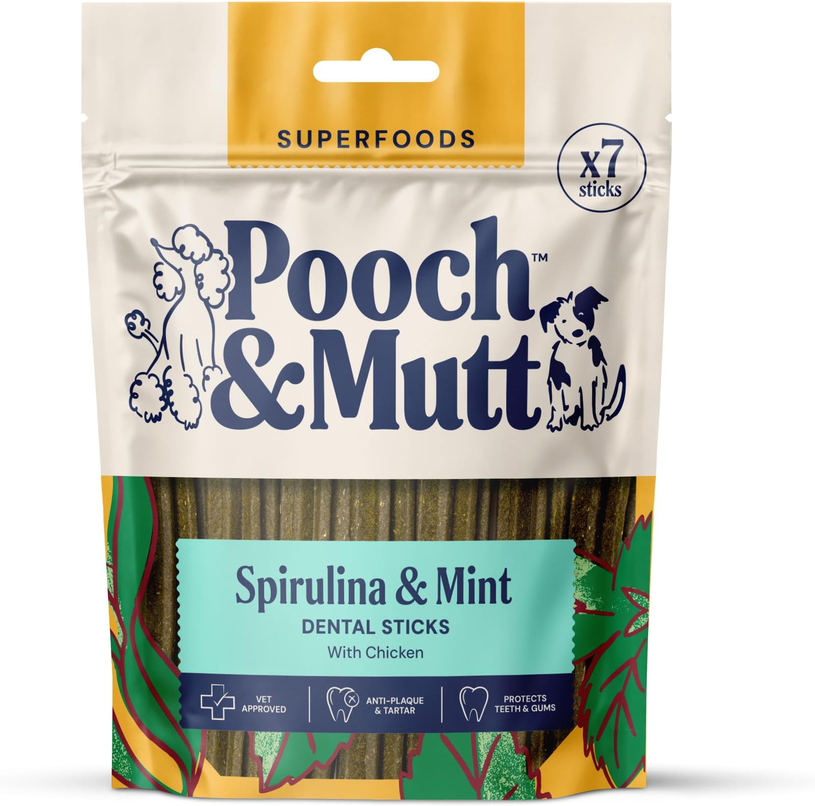 Superfood Dog Dental Sticks, Spirulina and Mint Flavour Dog Dental Chew, 1 Pack of 7 Sticks