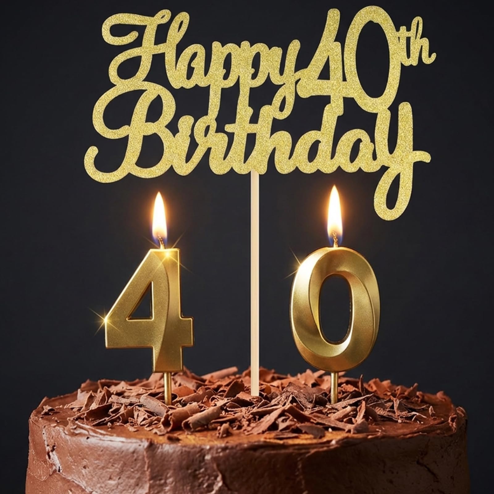 Retwot Gold 40Th Birthday Candle Glitter Number 40 Decor Set - Drip-Free Candles With Happy 40Th Sign For Adult Party Decorations