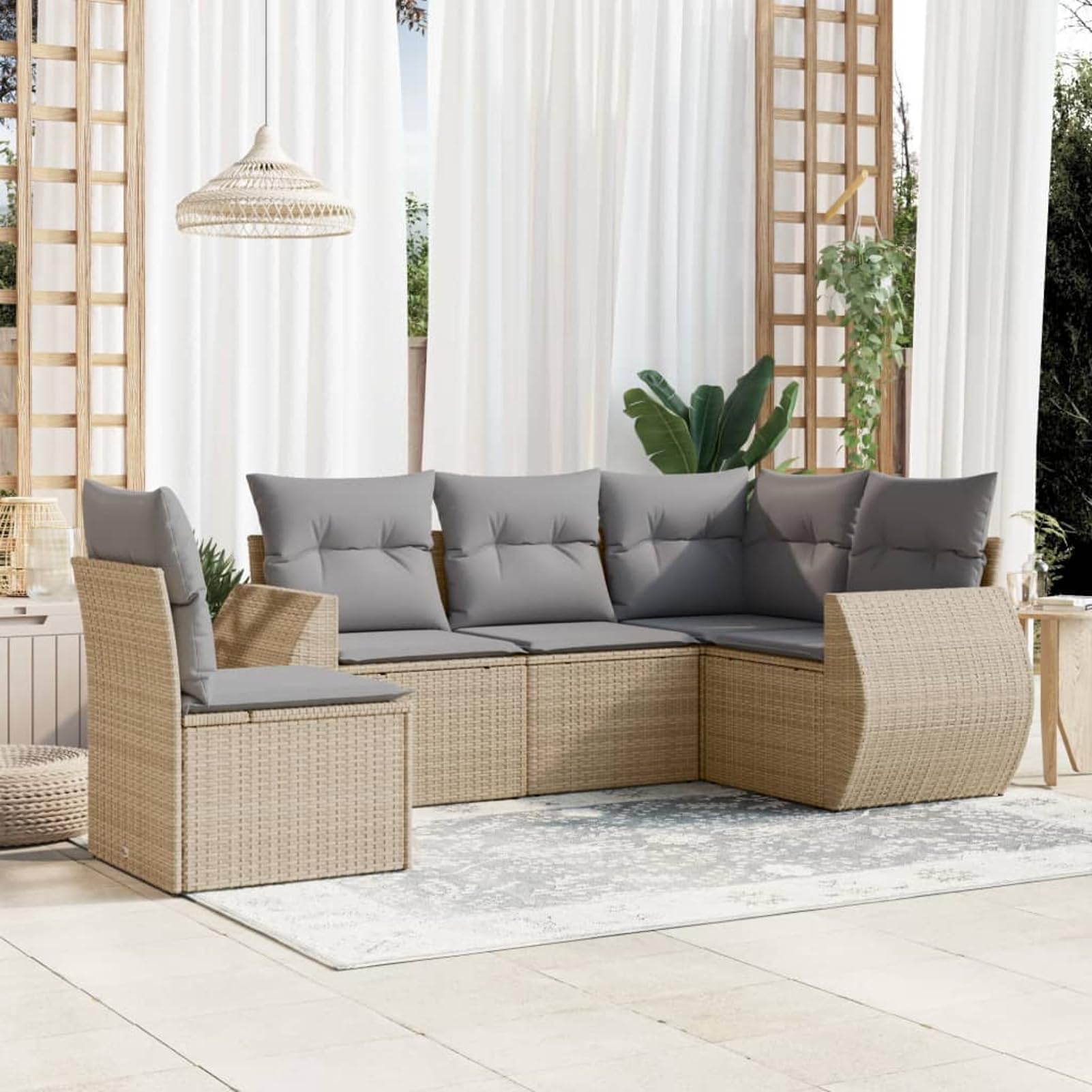 Canapé de jardin en polyrotin beige avec coussins d'extérieur confort