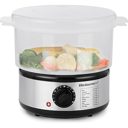 Elite Gourmet EST250 2.5 Quart Electric Compact Mini Food Vegetable Steamer, 400W with BPA-Free Tray, Auto Shut-off 60-min Timer, Veggies, Seafood, Chicken, Egg Cooker and more