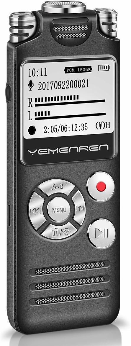 Digital Voice Activated Recorder, Yemenren 8GB Sound Audio Recorder Dictaphone for Lectures Meetings, USB, Rechargeable, Triple Microphone, Metal Casing