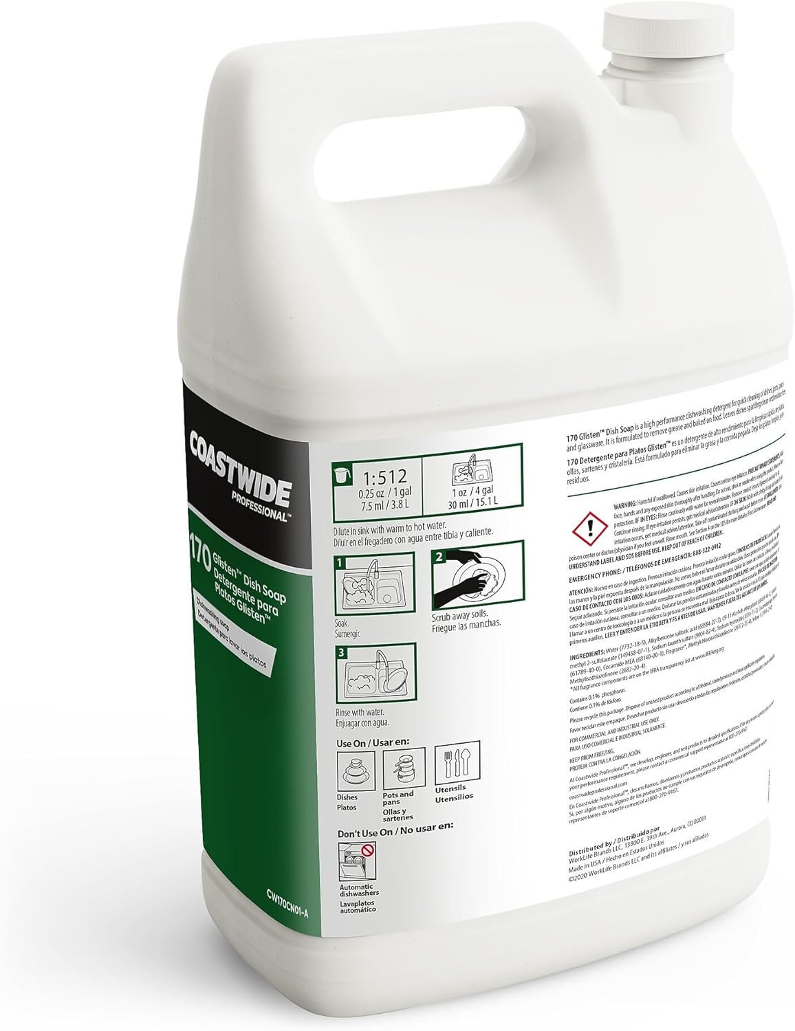Staples Brighton Glisten Lemon Dish Soap, 1 Gallon Bottles, 4/Carton — General Purpose Liquid Dishwashing Soap for Kitchens & Breakrooms