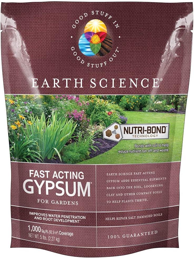 Earth Science Fast Acting Gypsum—5 lb— Soil Conditioner Adds Calcium, Repairs Salt Damage & Root Growth with Nutri-Bond Runoff Reduction Technology
