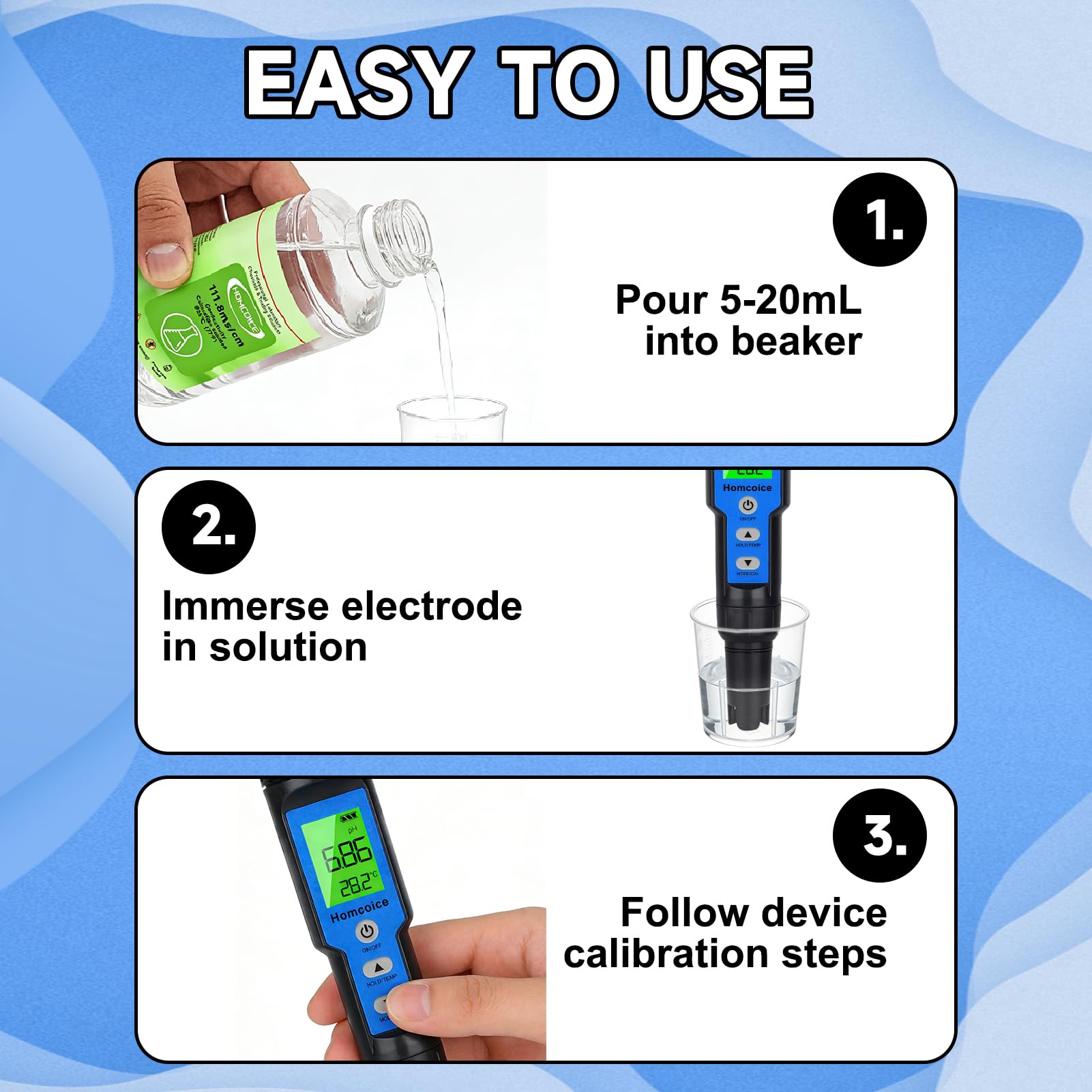 Kit Solutions d'Étalonnage TDS EC 250mL (1413 µS/cm, 12,88 mS/cm, 111,8 mS/cm), Solutions Tampon haute précision pour conductimètres et compteurs TDS, idéal pour laboratoires, industrie