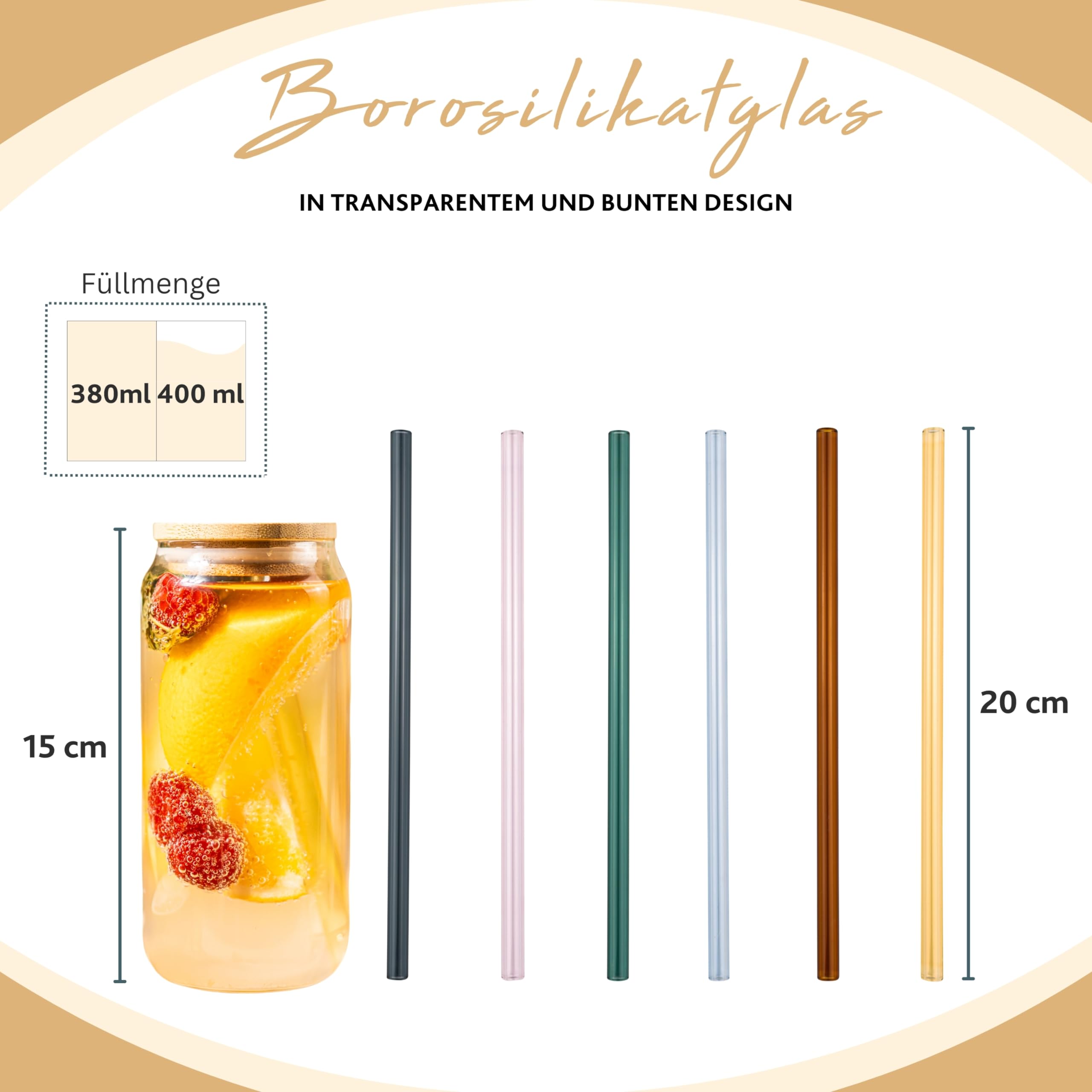 Sänger Juego de cuencos con pajitas de cristal y vasos, recipiente con tapa de madera, dispensador de bebidas con grifo, incluye 6 vasos, dispensador de bebidas para vino caliente y bote, recipiente