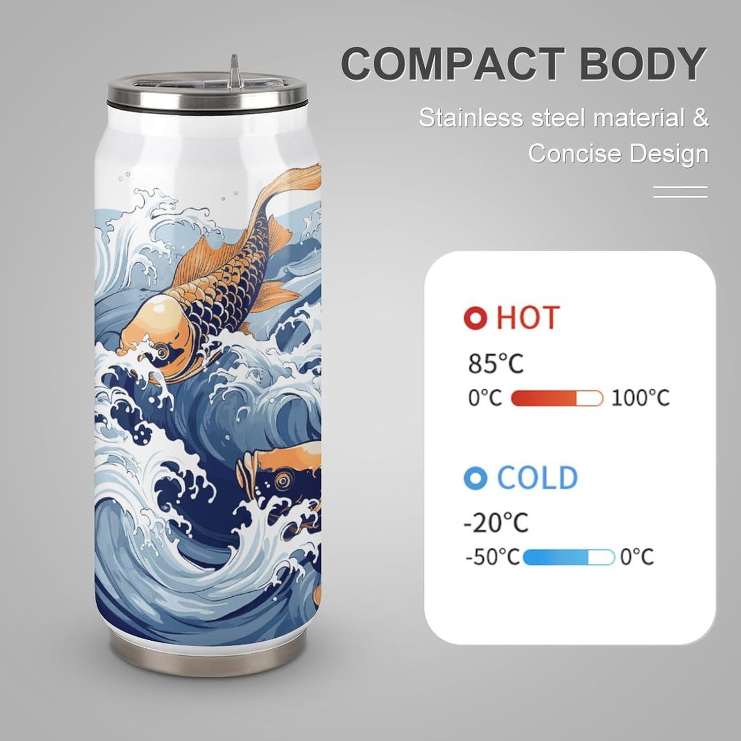 Stainless Steel Cups Carp with Wave Patterned Printed Coke Cup Stainless Steel Insulated Cups with Lid And Straw