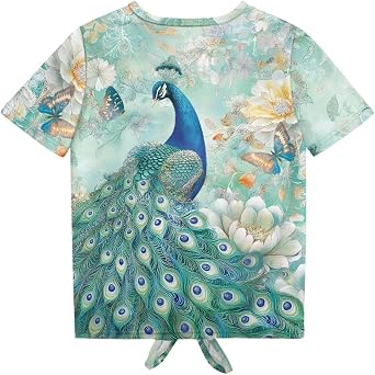 Summer Short Sleeve Shirts Tie Front Tops Crewneck Blouses