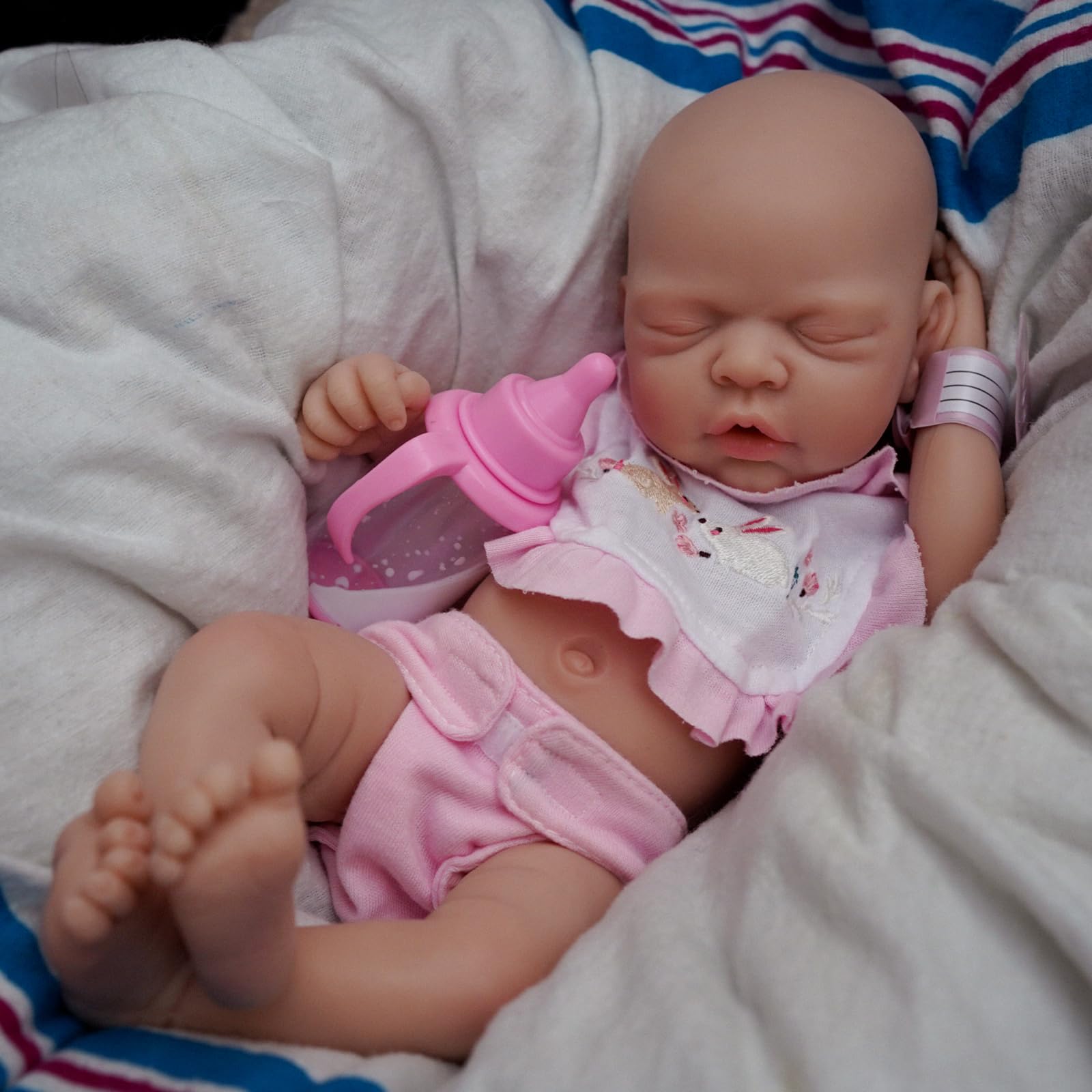MYREBABY 12" Realistic Soft Silicone Newborn Reborn Dolls - Girl with Feeding Accessories, Pink, small