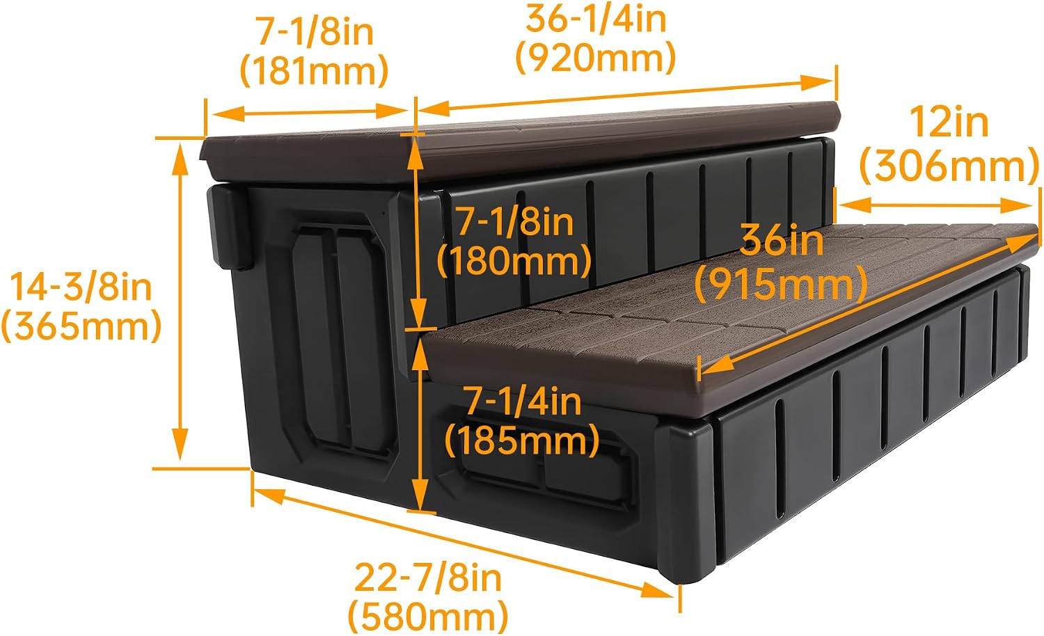 KUAFU Universal Spa Hot Tub Step with Storage Outdoor Indoor Compartment Spa 2-Step Stool Pool Ladder Plastic Handi Step Slip Resistant Striped Brown+Black