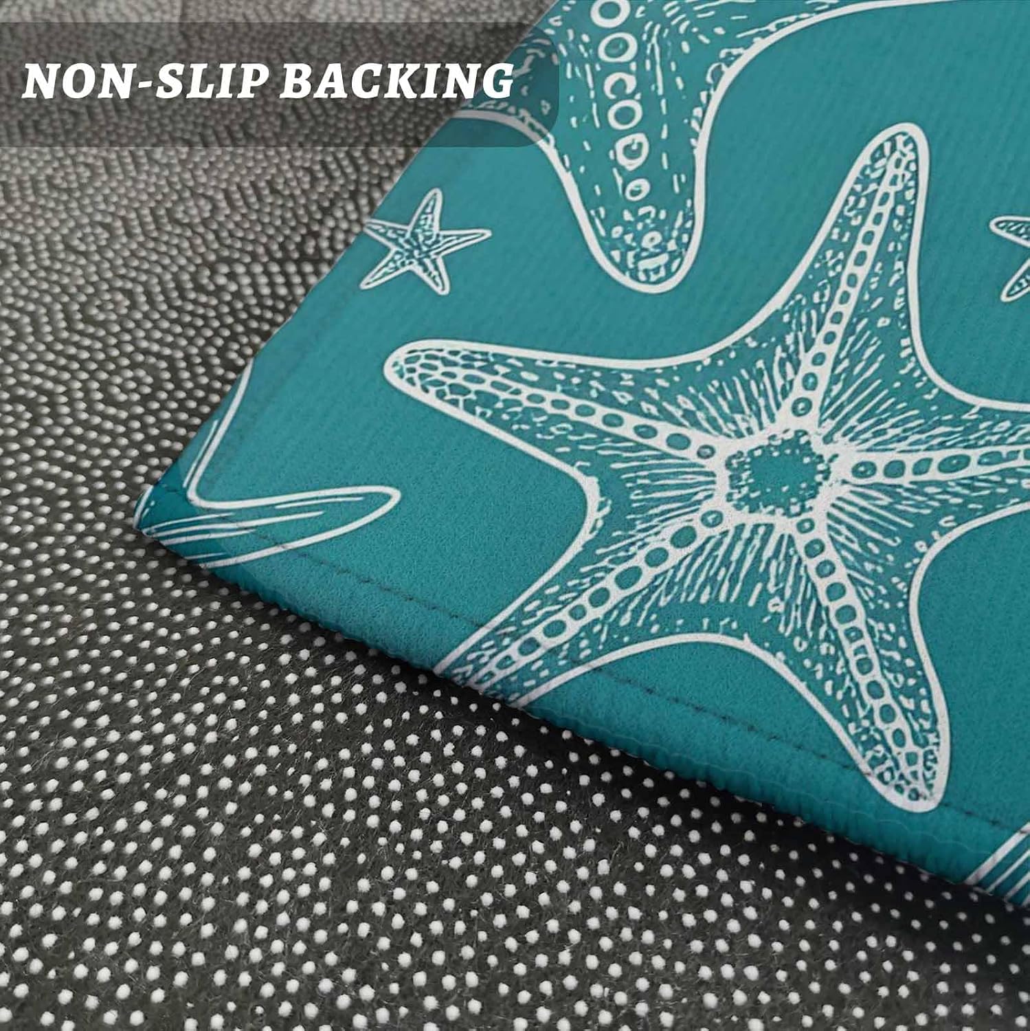 Kitchen Mats for Floor Summer Ocean Starfish Seamless Washable Non Slip Kitchen Rugs 2PCS, Coastal Marine Animal Theme Absorbent Standing Mats for Sink Office Living Room 15.7x23.6in+15.7x47.2in