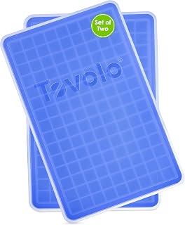 Tovolo Mini Ice Cube Tray with Lid Pack of 2 Small Ice Maker for Freezer, Silicone Mini Ice Cube Trays Small Square Nugget Ice Makes 270 Tiny Cubes BPA Free Stackable Dishwasher Safe, Stratus Blue