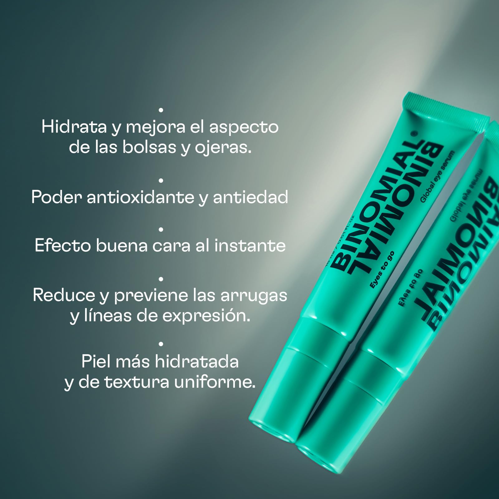 BINOMIAL - Eyes to Go | Contorno de Ojos con Cafeína | Sérum Facial con Ácido Hialurónico y Aloe Vera | Tratamiento Hidratante y Antibolsas | Skincare | 15ml