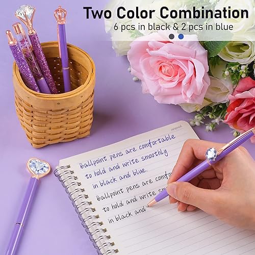 Miniatura 2 de WEMATE 8 bolígrafos morados, bolígrafos de diamante de cristal de metal con tinta negra y azul, bolígrafos para diario, suministros de oficina,