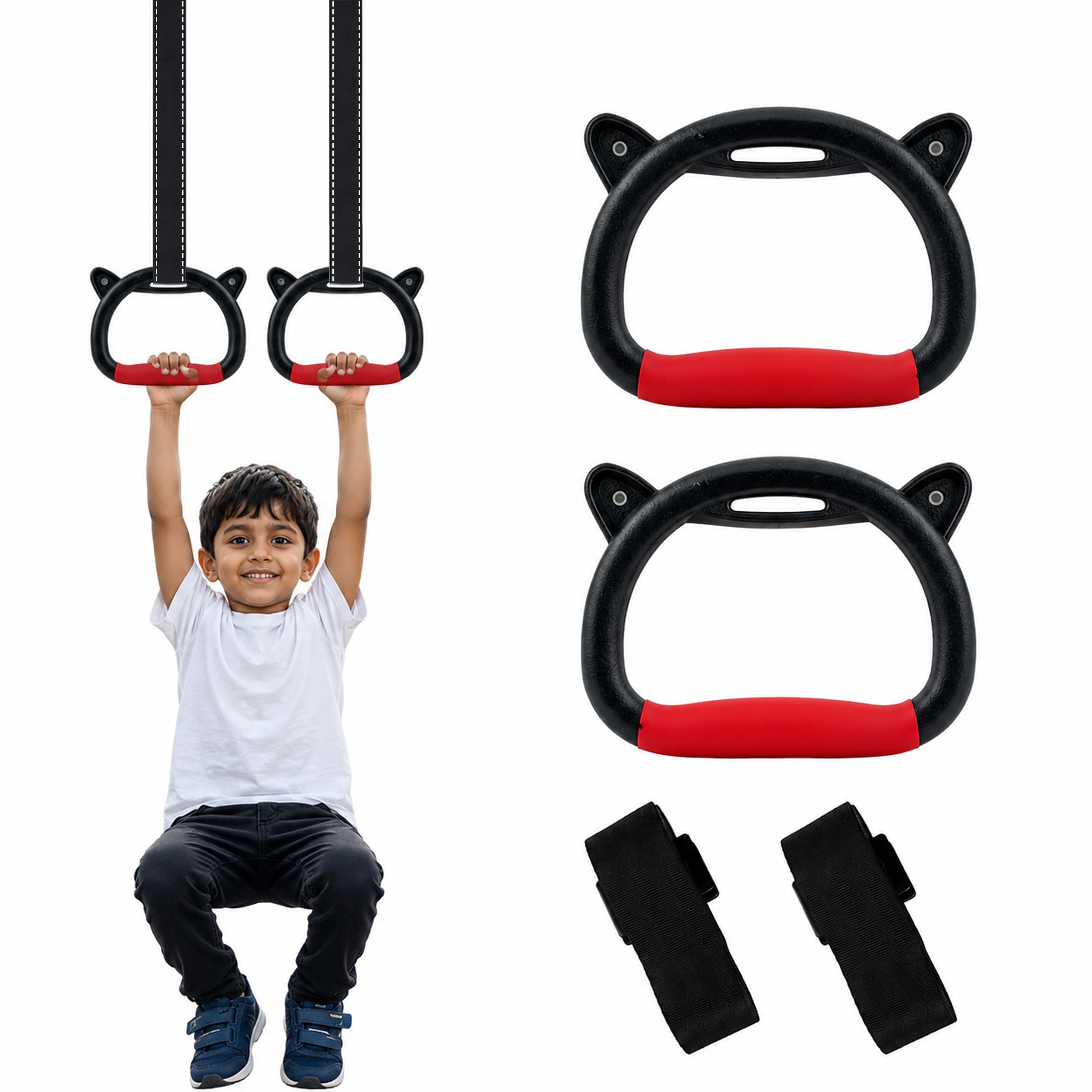 Slovic Gymnastics Rings for Kids [250 KG Weight Capacity] | Adjustable Nylon Straps | Kids Home Gym Equipment | Hanging Bar for Kids at Home | Gymnastics Ring Exercise Equipment for Kids-image-6