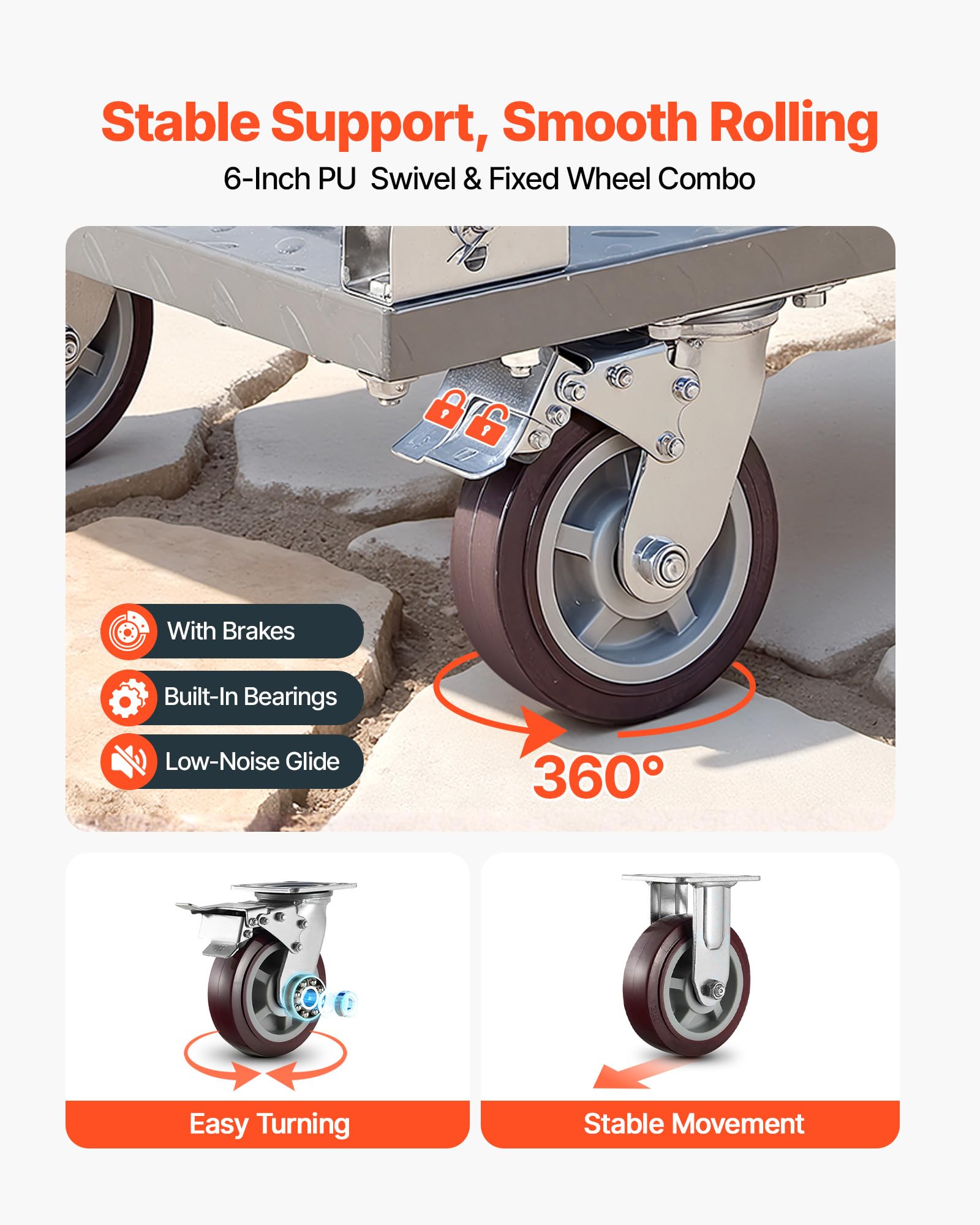 VEVOR Carrello da Trasporto a Piattaforma Capacità Carico max. 1202,02 kg, Carrello con Pianale Maniglia Doppia Pianale per Trasporto di Pacchi Merci Traslochi 1220 x 610 x 920 mm Ruote Girevoli