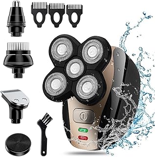 5-in-1 Rotary Electric Razor Bald Head Shaver | 4D Rechargeable and Cordless Beard Trimmer | Includes Skull Shaver, Clippers, Nose Hair Trimmer, Face Scrubber & Facial Cleansing Brush