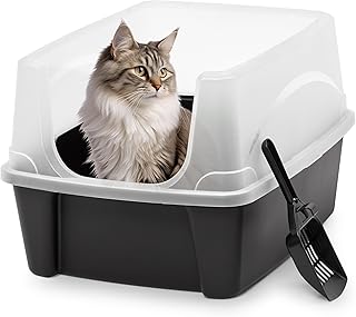 Iris Ohyama Katzenklo mit Schaufel, bis 7 kg, Schwarz, offen, ohne Deckel, Katzentoilette, hoher Abnehmbarer Rand, Für große Katzen, Kätzchen, Toilet, XXL Toilette, BPA-frei, Cat Litter Box, DDCLH-12