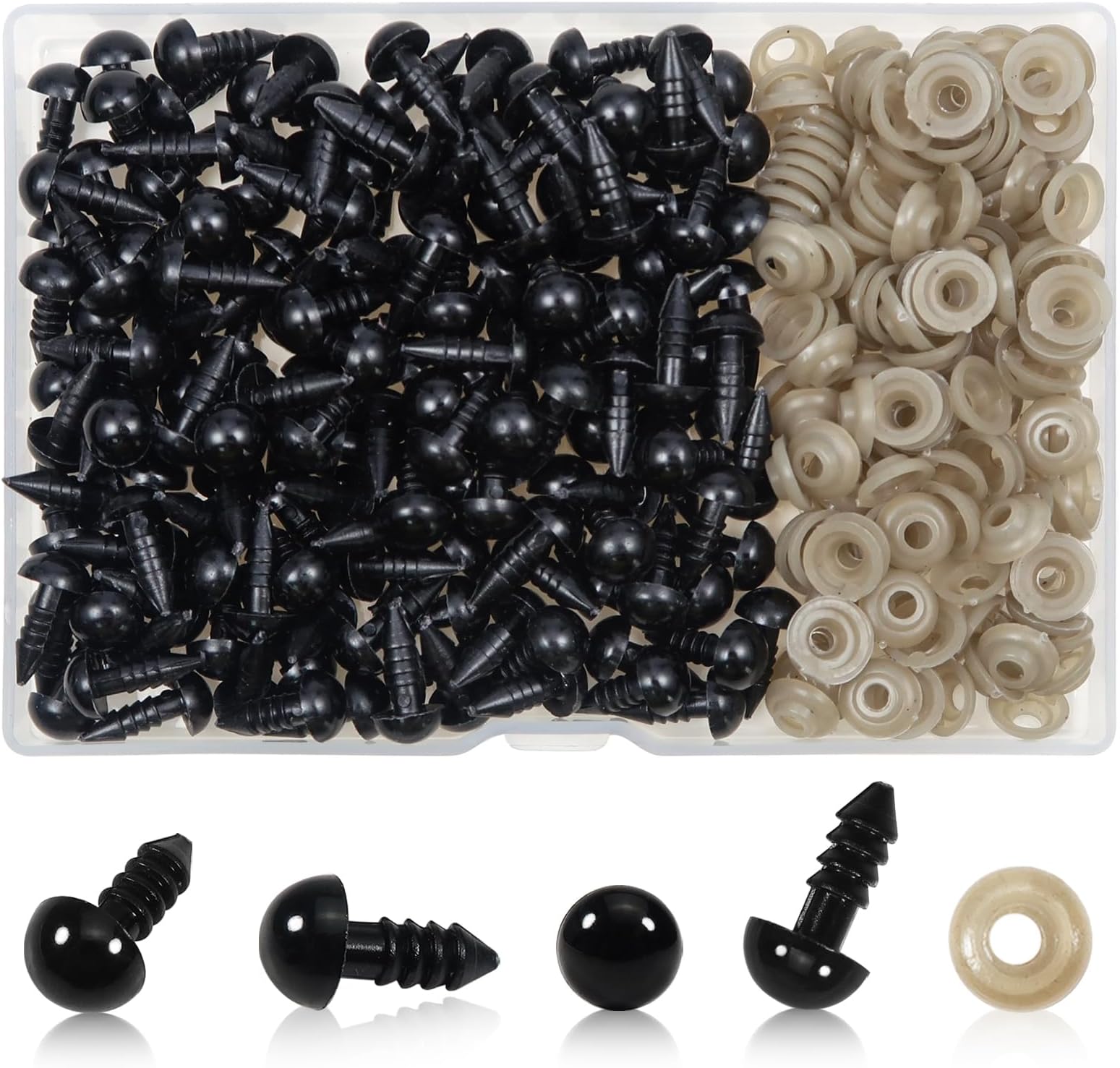 TOAOB 150pcs 8mm Black Plastic Safety Eyes Crafts Safety Eyes with 150pcs Washers for Stuffed Animals Amigurumis Crochet Bears Doll Making