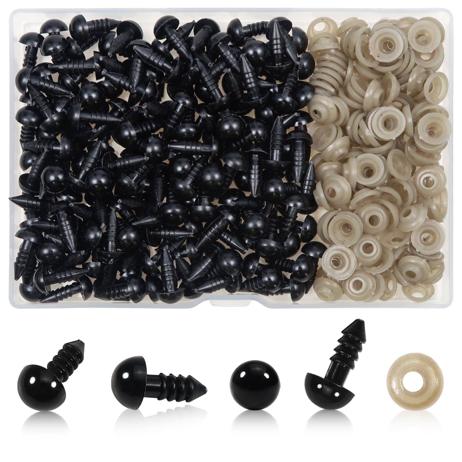 TOAOB 150pcs 8mm Black Plastic Safety Eyes Crafts Safety Eyes with 150pcs Washers for Stuffed Animals Amigurumis Crochet Bears Doll Making