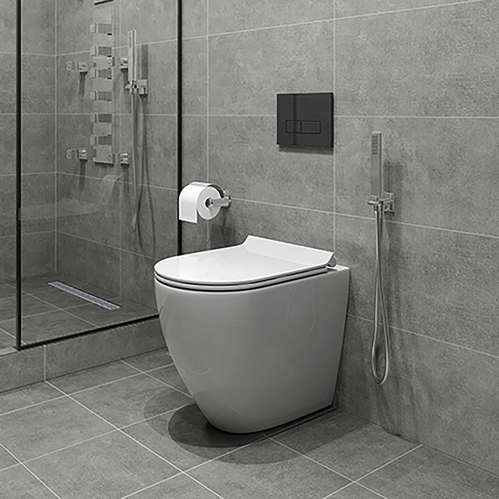 Robanmoa Rimless Comfort Height Toilets Back to Wall Toilet BTW Bathroom WC, Modern Round White Ceramic Raised Height Toilet Pan Soft Close Seat High Elderly Disabled WC