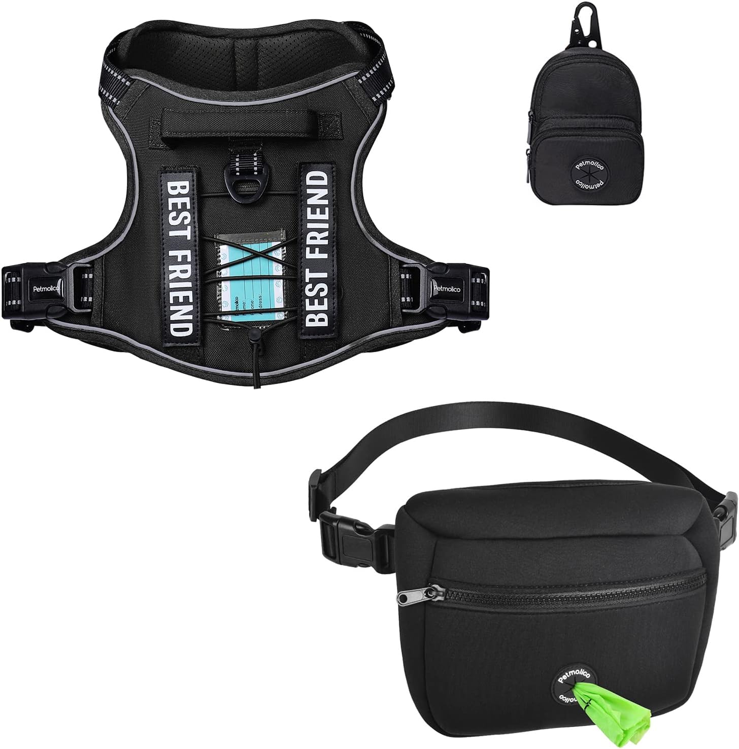 Petmolico Dog Training Pouch Fanny Pack and No Pull Service Dog Harness with Small Treat Pouch
