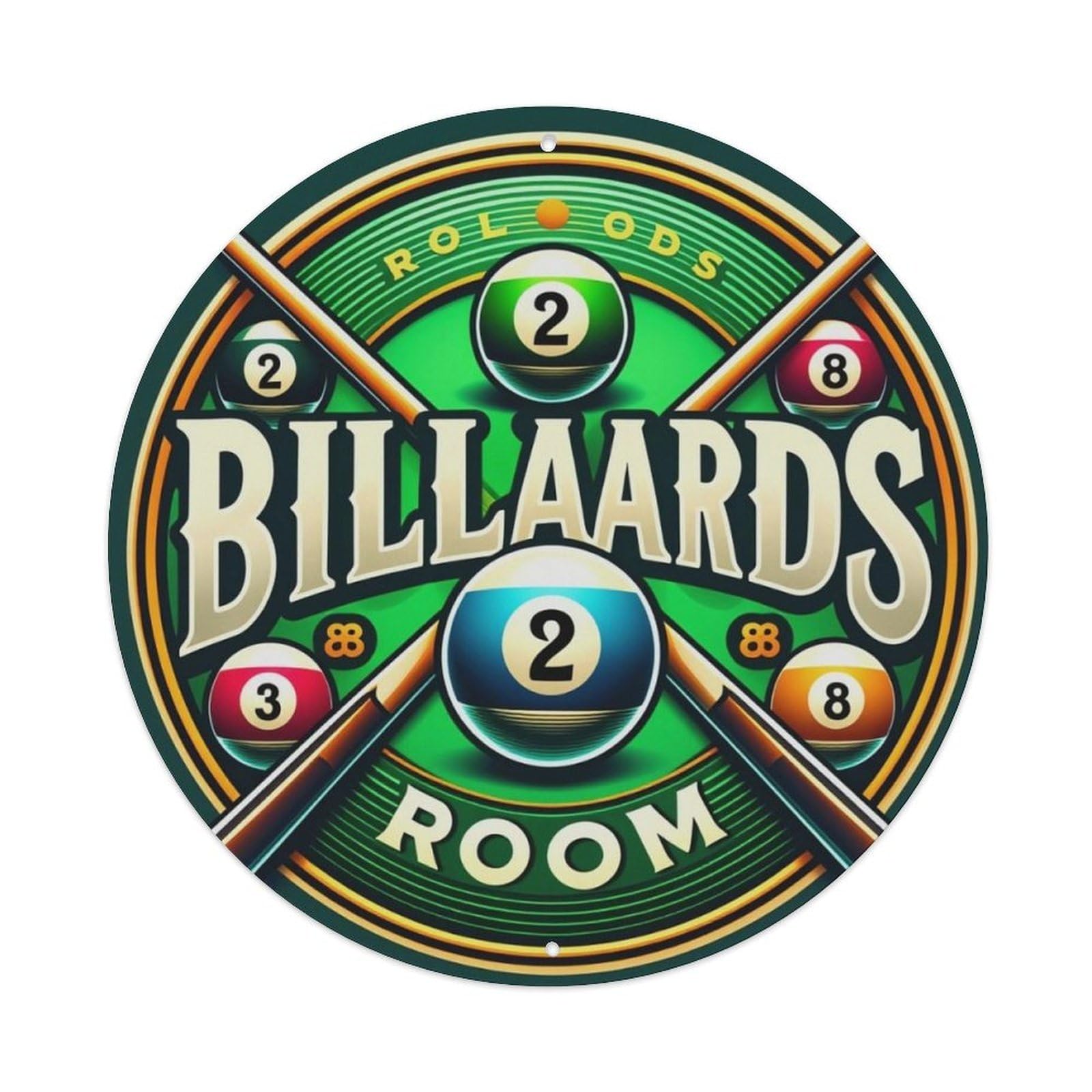 Vintage Billiards Room Round Sign Vintage Aluminium Metal Sign, Retro Wall Decor for Home, Bar, Garage & Farmhouse 20x20cm