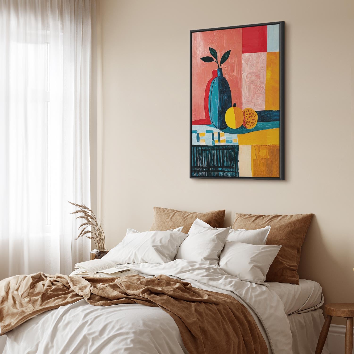 murando - Obraz na Płótnie Strukturalnym z Czarną Ramą American Box Martwa Natura Wazon i Owoce 80x120 cm - Duży Nowowczesny Obraz na Ścianę - Elegancka Dekoracja Ścienna do Salonu j-H-10001-b-a