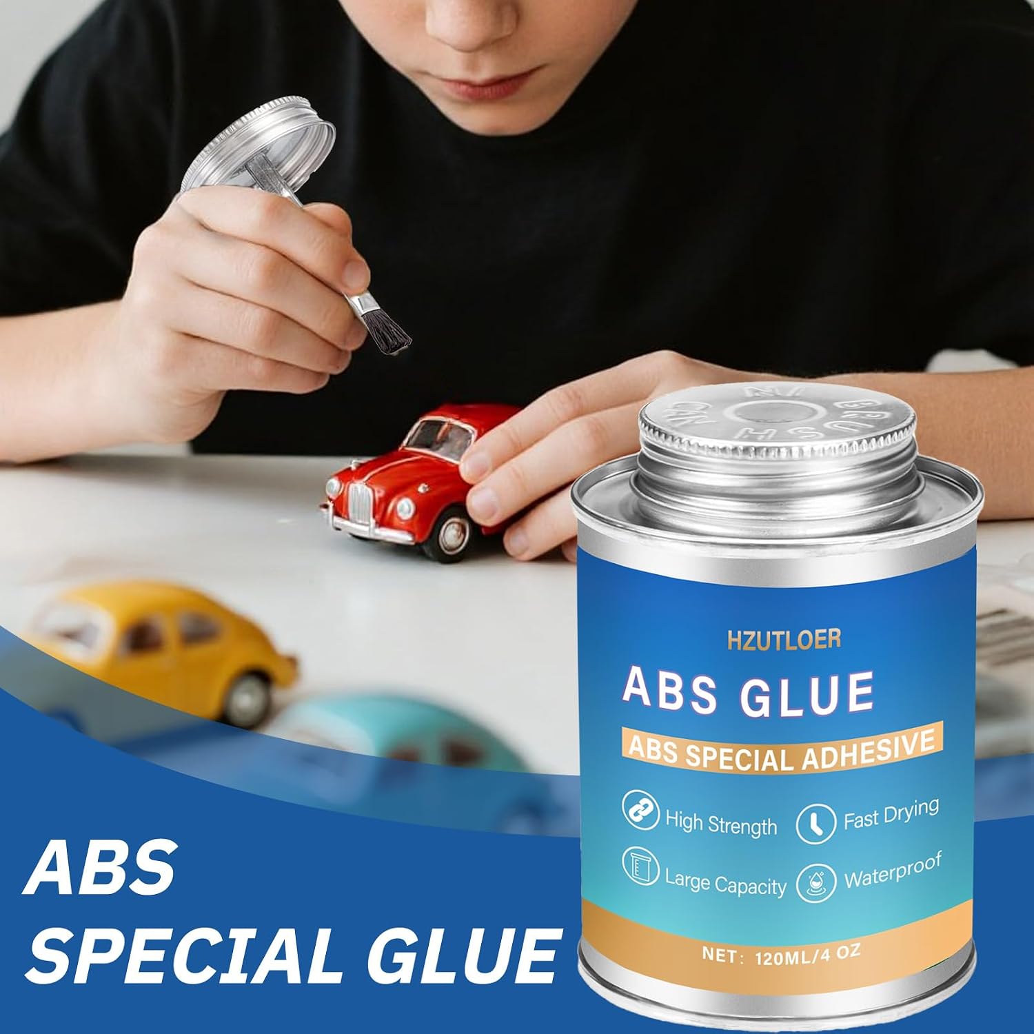 ABS Super Glue 120ML,Clear Strong Adhesive with Built-in Brush,Waterproof Heat Resistant Glue for ABS PVC PS AS PP & Model Craft,Daily Repair