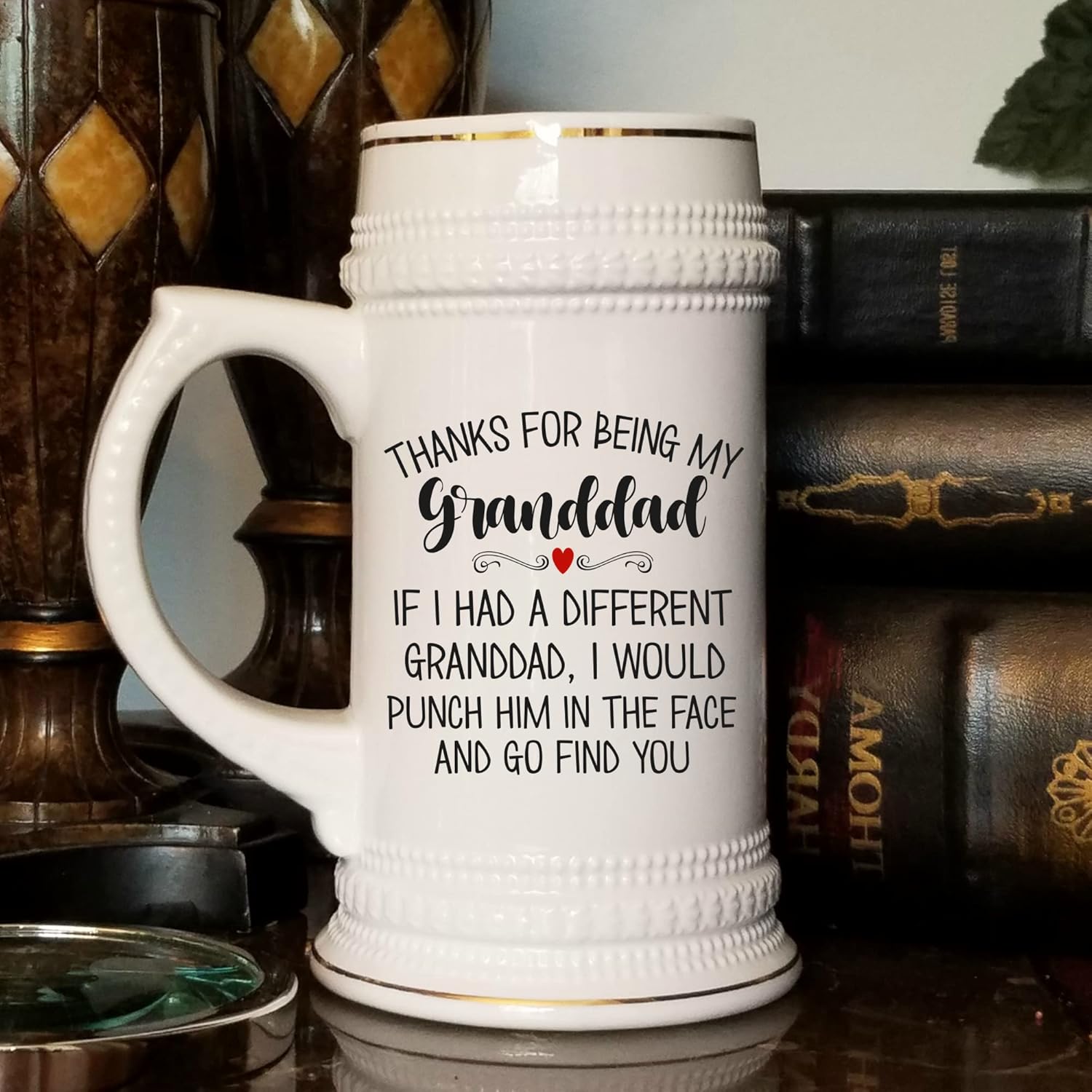 Grandpa Beer Mug Thanks for Being My Granddad from Grandkids Gag Jokes Christmas Birthday Fathers Day Keepsake for Grandfather 22 Oz. Beer Stein for Men