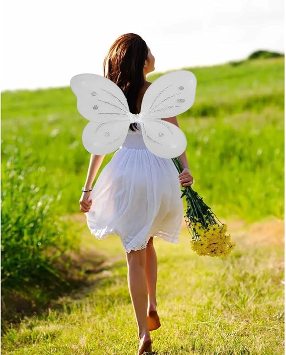 White Glitter Fairy Wings for Adults and Big Kids,angel wings adult,Tooth Fairy Costume,Fairy Wings for Halloween Birthday Chrismas Themed Party,butterfly wings