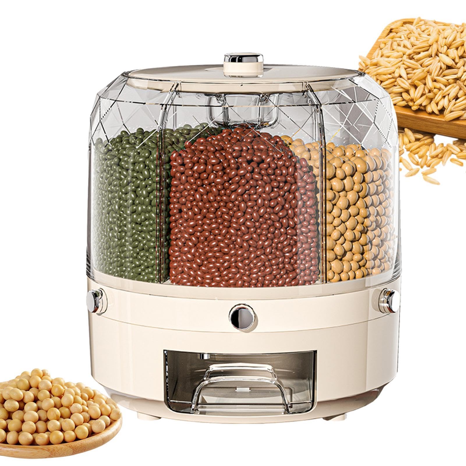 Dispenser trasparente per alimenti secchi - Organizzatore di cereali multi-sezione, conservazione degli alimenti rotante in 6 | Dosatore Cereali a 6 Scomparti, Dosatore Cereali Rotante per Porta