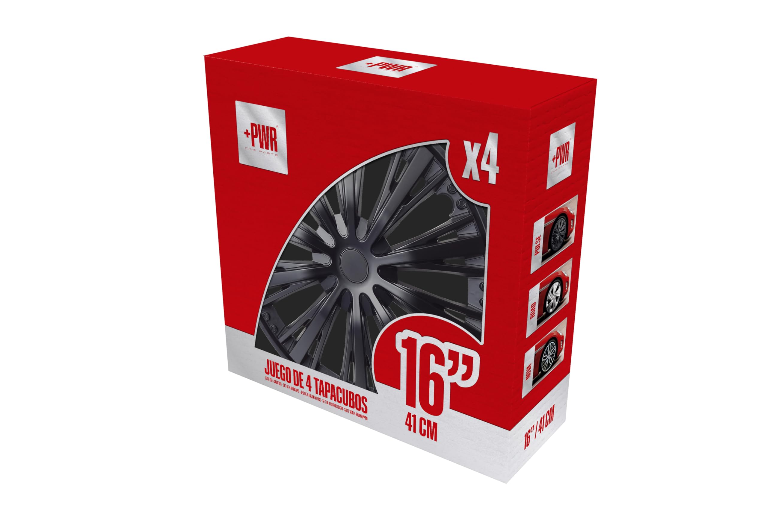 Copricerchi 16" Pulse Nero, Set di 4 Unità, Universali, ABS ad Alto Impatto, Fissaggio a Pressione, Design Moderno e Ventilazione Ottimizzata