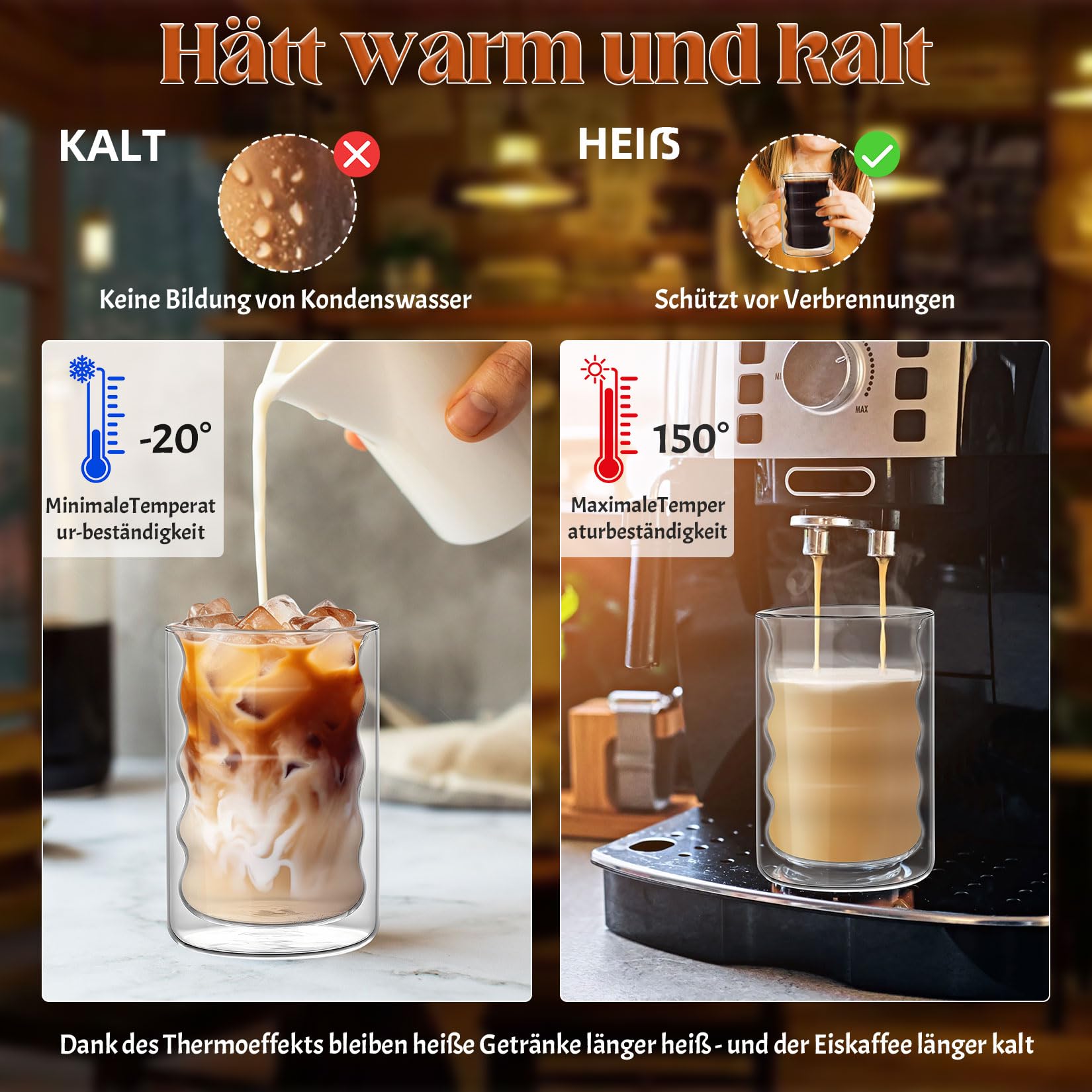 Zestaw 4 szklanek do latte macchiato z podwójnymi ściankami 350 ml, spiralne szklanki ze szkła borokrzemowego, szklanki termiczne, podwójne ścianki z 4 łyżeczkami, przezroczyste szklanki do