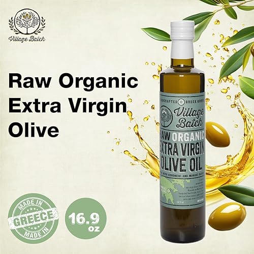 Miniatura 3 de Village Batch Aceite de oliva virgen extra orgánico crudo, AOVE prensado en frío y sin filtrar, auténtico aceite de oliva griego, rico sabor para