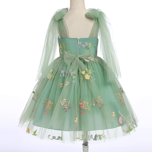 Miniatura 3 de Vestido de tul de encaje con floal para niña de flores, vestido de princesa sin espalda para boda, dama de honor, concurso de comunión, vestido maxi